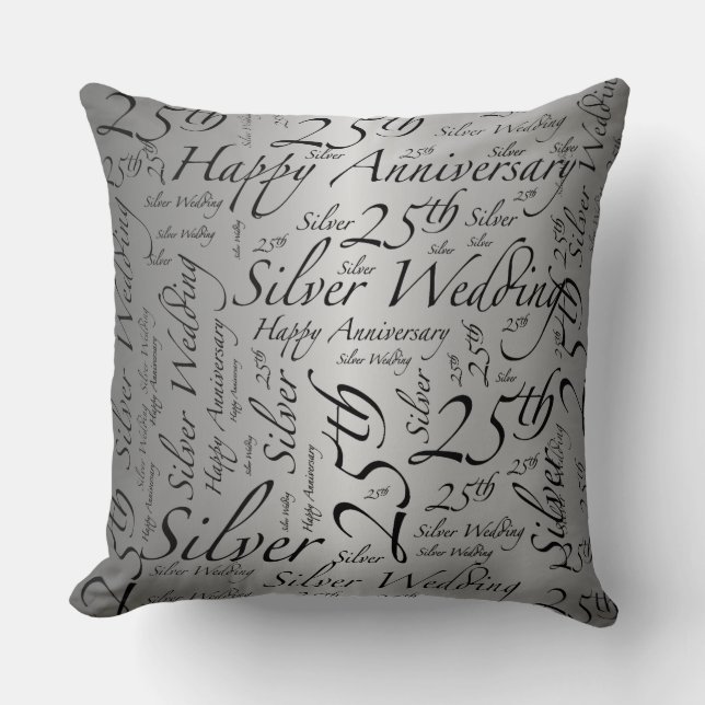 Coussin 25ème Graphique d'art de mot d'anniversaire (Recto)