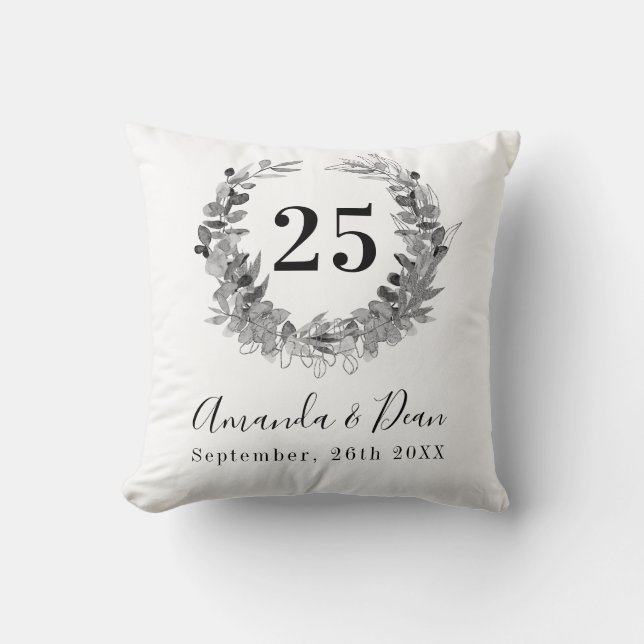 Coussin 25ème mariage annversaire eucalyptus lance de cour (Recto)