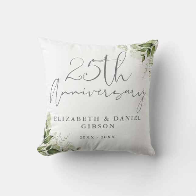 Coussin 25th Wedding Anniversary Greenery Floral Photo (Recto)