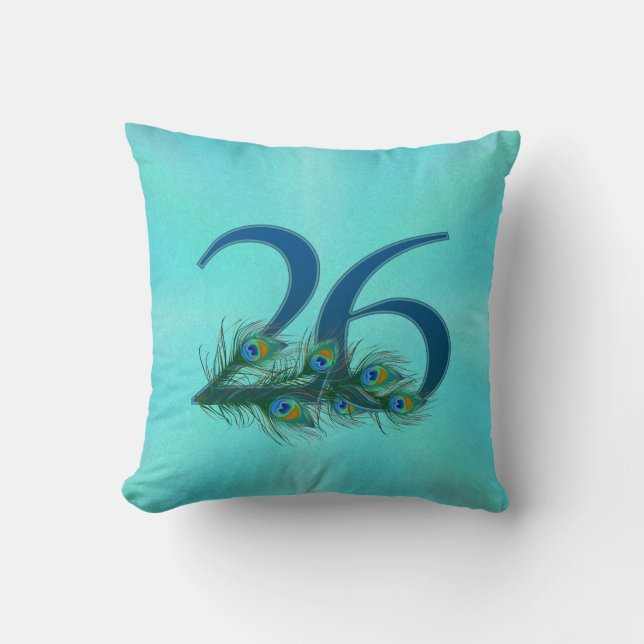 Coussin 26 Anniversaire Élégant Plume de Paon (Recto)