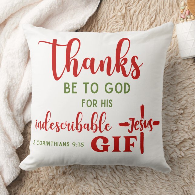Coussin 2 Corinthiens 9:15 Merci à Dieu Ecriture (Couverture)