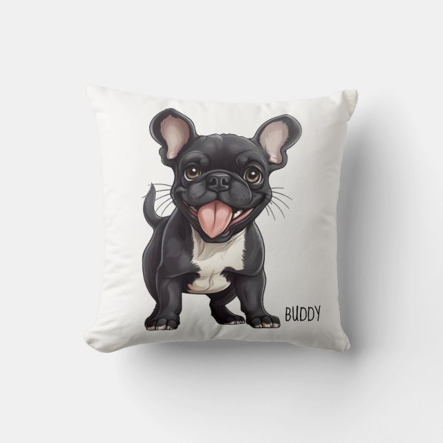 Coussin 2 côtés Avec texte personnalisé, chiot français (Recto)