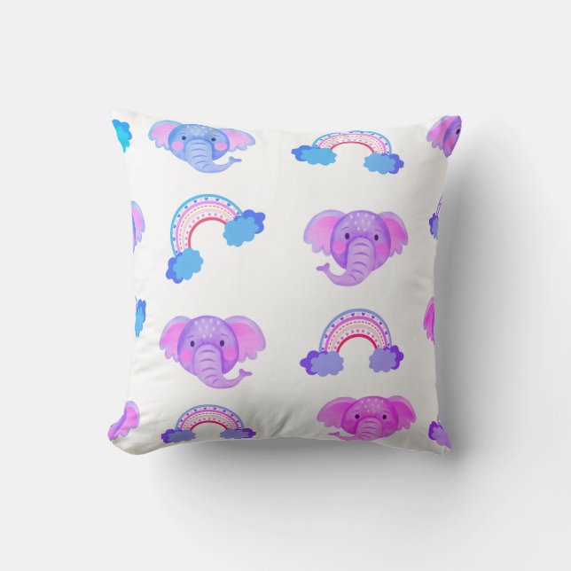 Coussin 2 En 1 Arcs-En-Ciel Et Têtes D'Éléphant Jeter L'Or (Recto)