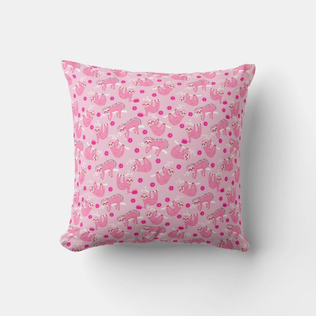 Coussin 2 faces Cute Rose pickleball paresseux 🦥 (Recto)