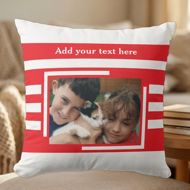 Coussin 2 photo ajouter du texte blanc rouge (Créateur téléchargé)