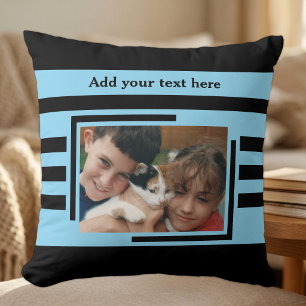Coussin 2 photo ajouter du texte noir bleu