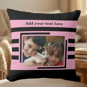 Coussin 2 photo ajouter du texte noir rose