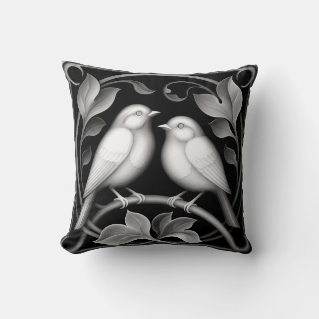 Coussin 2 rouges-gorges sur fond noir (Recto)