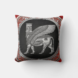 Coussin [300] Taureau ailé assyrien - Lamassu argenté