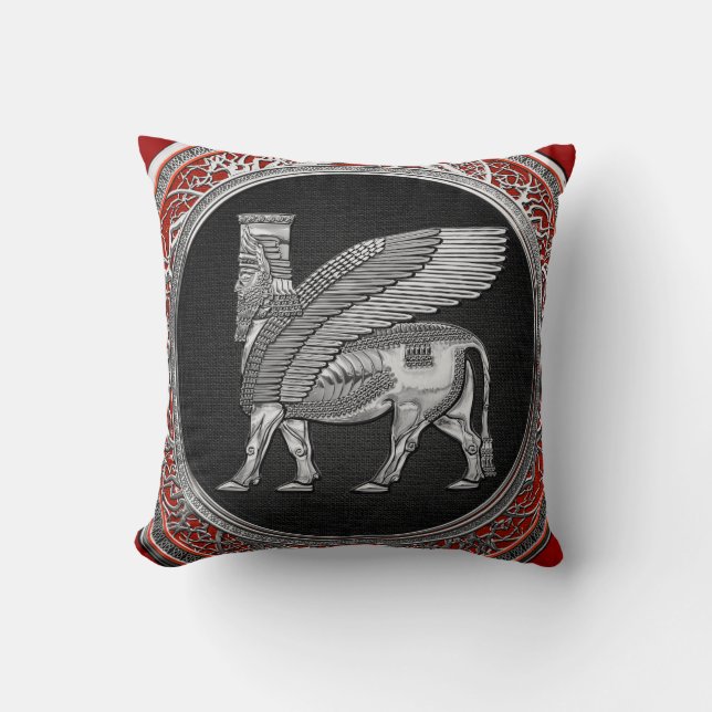 Coussin [300] Taureau ailé assyrien - Lamassu argenté (Recto)