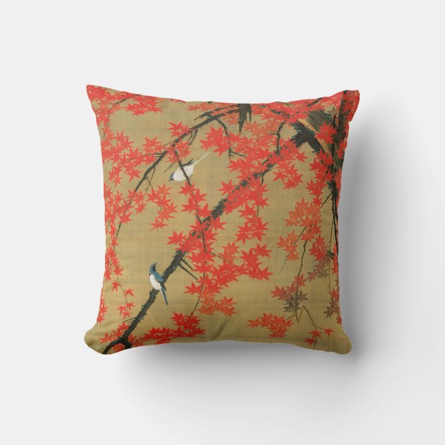 Coussin 30. 紅葉小禽図, érable de 若冲 et petits oiseaux, Jakuchū (Recto)