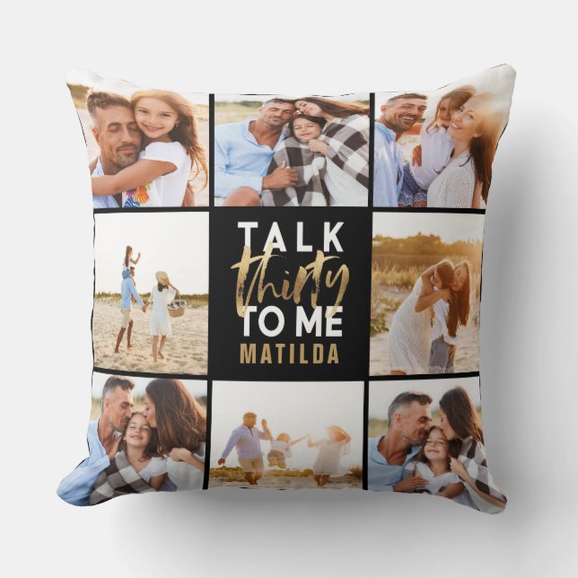 Coussin 30e anniversaire moderne multi photo script or (Recto)