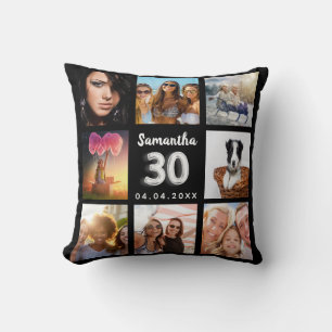Coussin 30e anniversaire noir argent photo collage