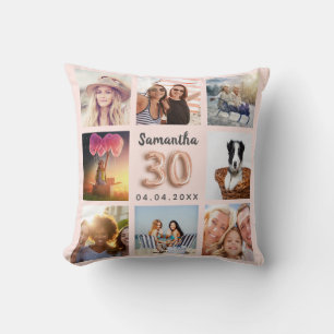 Coussin 30e anniversaire rose or rose blush photo collage