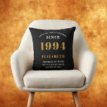 Coussin 30th Birthday Born 1994 Loved Ajouter votre nom No<br><div class="desc">Pour ceux qui sont nés en 1994 et fêtent leur 30e anniversaire, nous avons la fête d'anniversaire de surprise idéale lancer un cadeau d'oreiller. L'arrière - plan noire au design blanc et or est simple et élégante. Customisez facilement le texte à l'avant et à l'intérieur de ces fournitures en utilisant...</div>