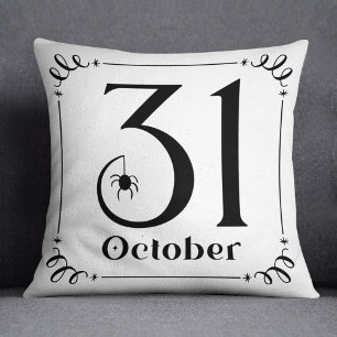 Coussin 31 octobre Typographie d'Halloween noir et blanc