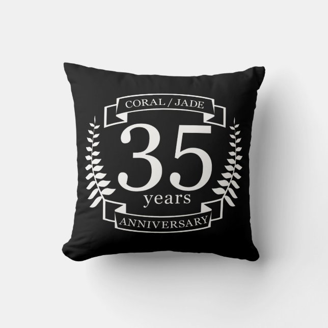 Coussin 35e ANNIVERSAIRE Mariage JADE / CORAL (Recto)