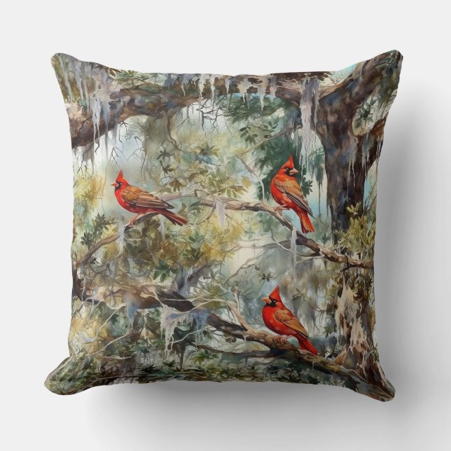 Coussin 3 Cardinaux du Nord dans l'arbre (Recto)