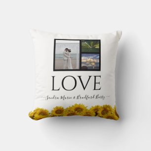 Coussin 3 Collage photo tournesol noir moderne Mariage Thr