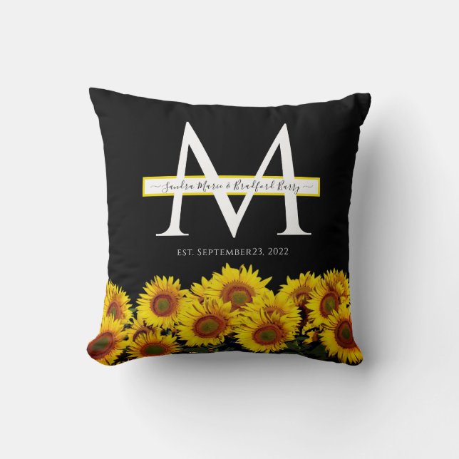 Coussin 3 Collage photo tournesol noir moderne Mariage Thr (Recto)