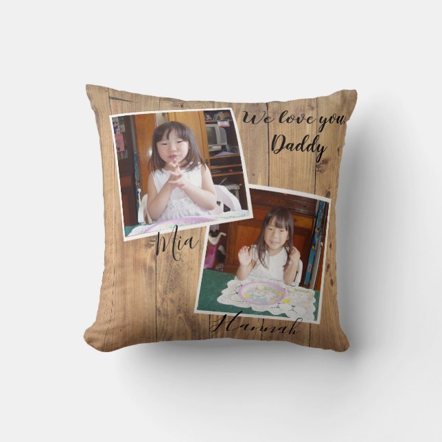 Coussin 3 de vos photos préférées sur du bois rustique   (Recto)
