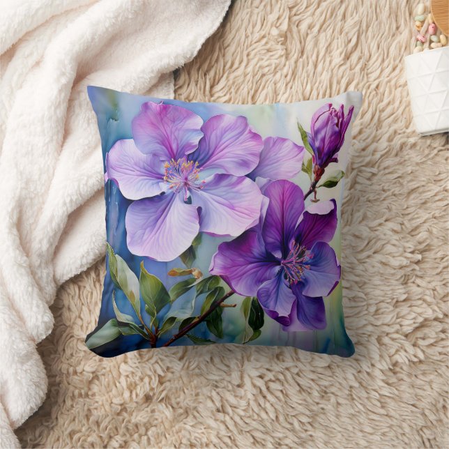 Coussin 3 Fleurs Lilac Aquarelle (Couverture)
