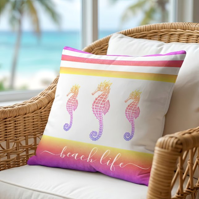 Coussin 3 hippocampes rose violet ombré écriture vie de pl (Créateur téléchargé)