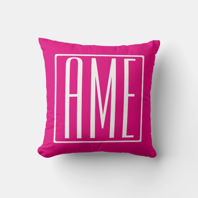 Coussin 3 Initiales Monogramme | Blanc sur rose chaud (Recto)