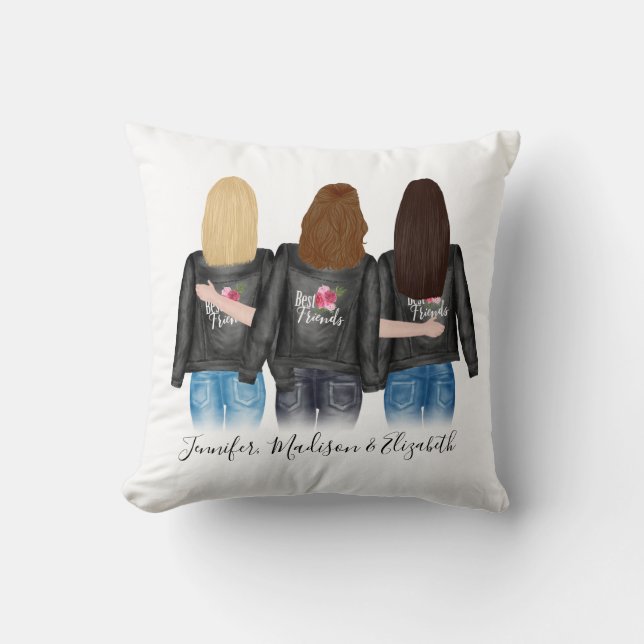 Coussin 3 Meilleurs Amis Cheveux Personnalisés BFF Besties (Recto)