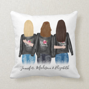 Coussin 3 Meilleurs amis Hair personnalisé BFF Besties Ami