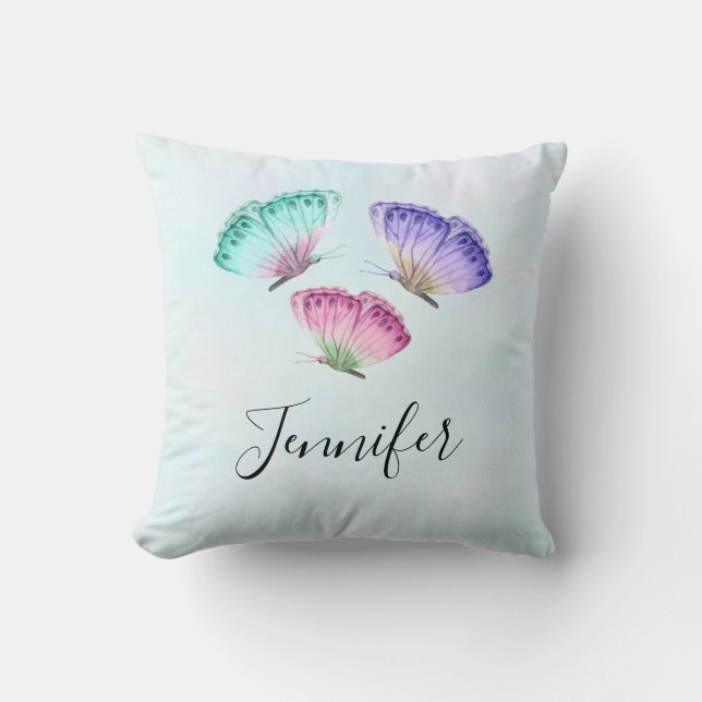Coussin 3 Mignons Papillons Pastel Aquarelle Colorée (Recto)