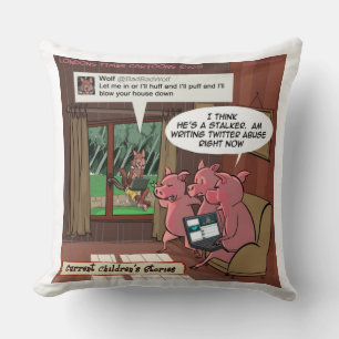 Coussin 3 Petits Cochons Avisés sur les Réseaux Sociaux La