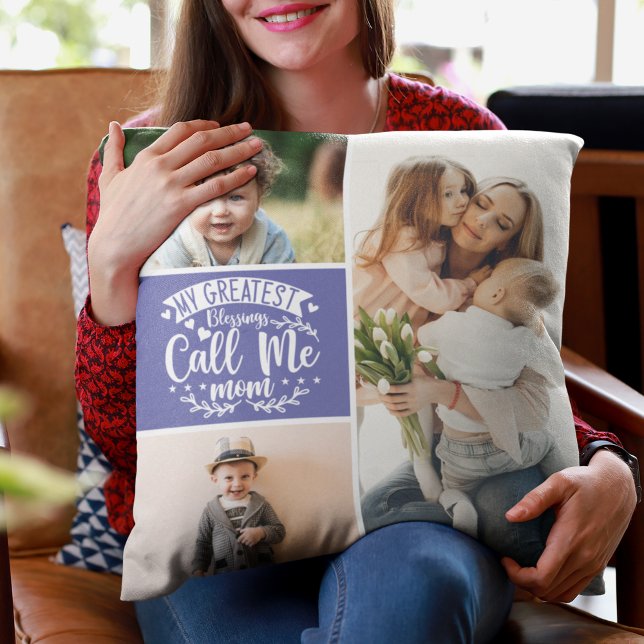 Coussin 3 photo famille collage maman gardien mère jour (Créateur téléchargé)