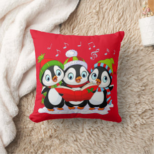 Coussin 3 pingouins mignons personnalisés chantant des cha