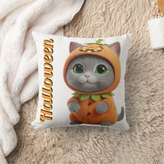 Coussin 3D Kawaii Pumpkin Cat Halloween Throw Pillow