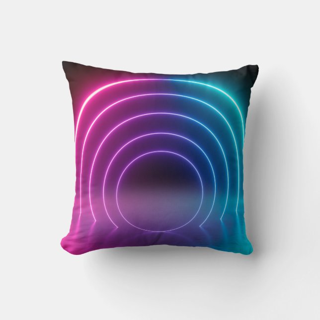 Coussin 3d, lignes lumineuses, tunnel, néon lumières, virt (Recto)