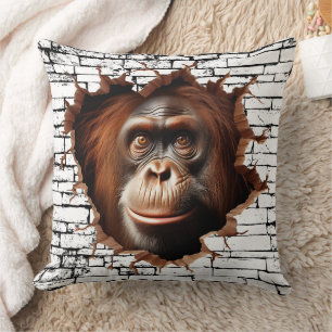Coussin 3D Orangutan Wall Break Art - Safari réaliste