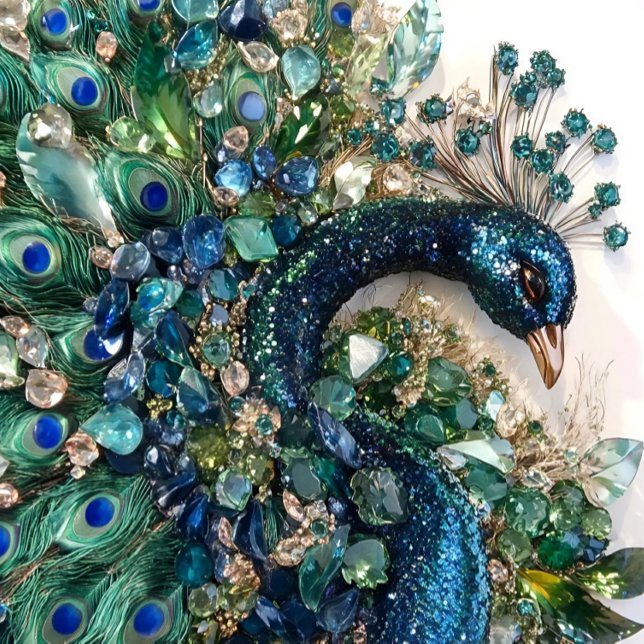 Coussin 3D Peacock Cushion with Rubies, Emeralds,  (
This is my original design, featuring a majestic peacock adorned with rubies, )