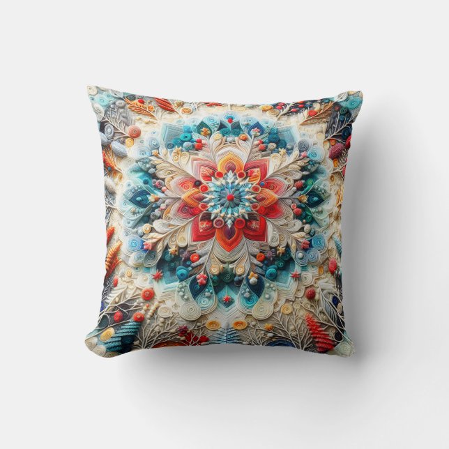 Coussin 3D Rebrodé Look Hiver Mandala Kaleidoscope (Recto)
