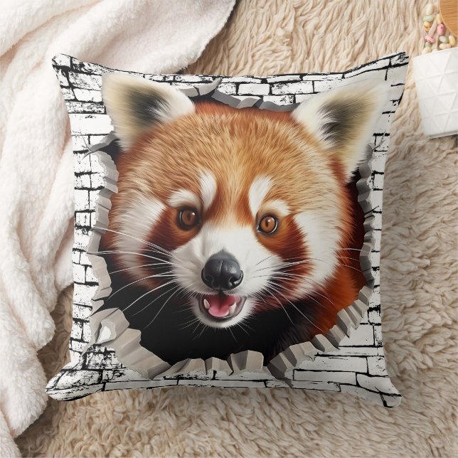 Coussin 3D Red Panda Wall Break Art – Realistic Safari (Couverture)