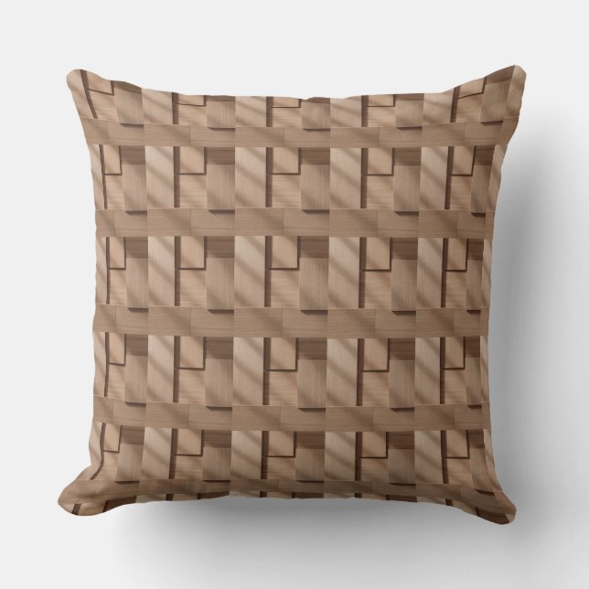 Coussin 3D Wooden Block Pattern with Light Brown Grain and (Recto)