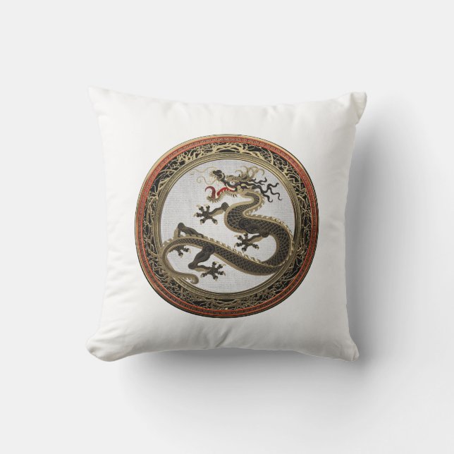 Coussin [400] Dragon oriental sacré noir et or (Recto)