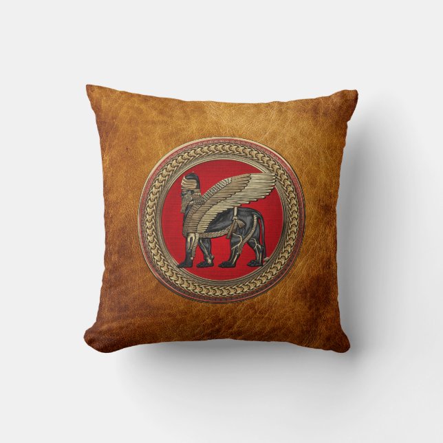 Coussin [400] Lion ailé assyrien : Or et Lamassu noir (Recto)
