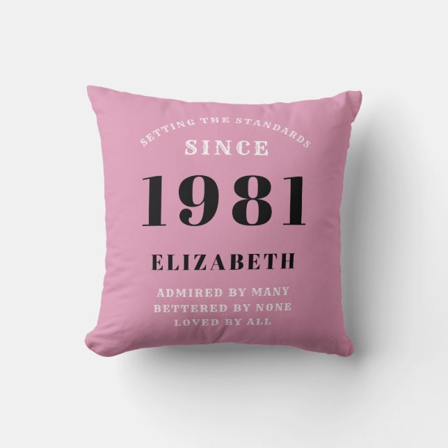 Coussin 40e anniversaire 1981 Fille noire rose personnalis (Recto)