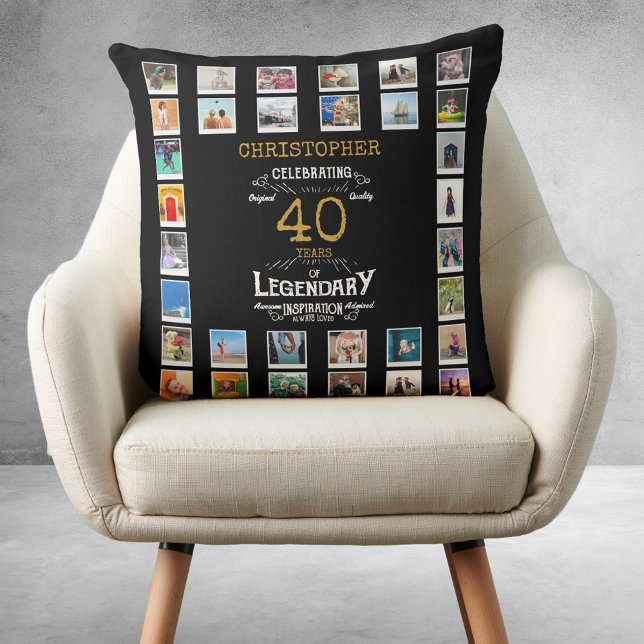 Coussin 40e anniversaire Black Gold légendaire photo (40th Birthday Black Gold Legendary Photo Throw Pillow
)