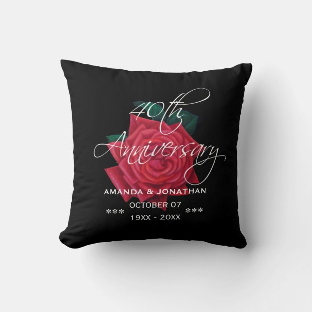 Coussin 40e anniversaire de mariage rubis Rose rouge (Recto)