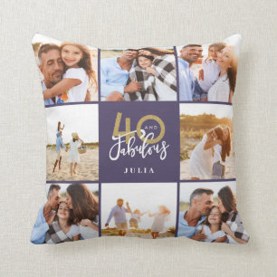 Coussin 40e anniversaire or violet collage photo anniversa