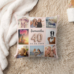 Coussin 40e anniversaire rose blush photo collage