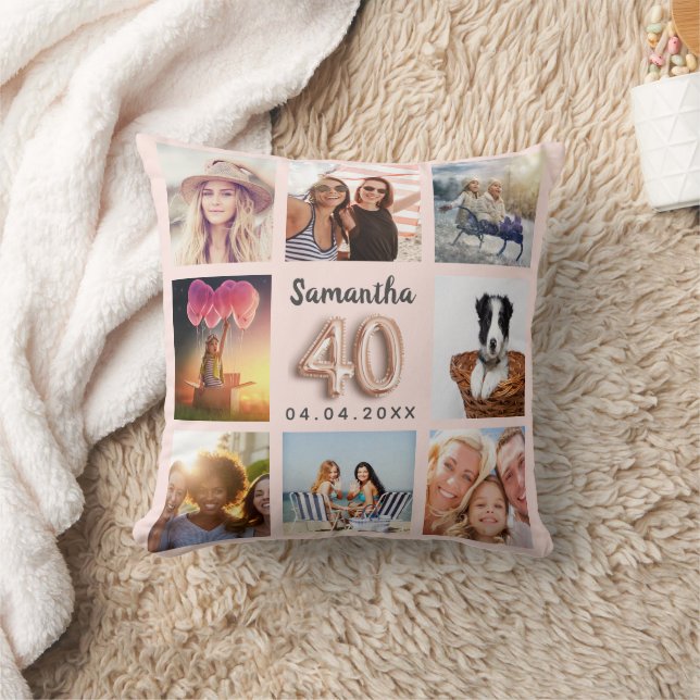 Coussin 40e anniversaire rose blush photo collage (Couverture)