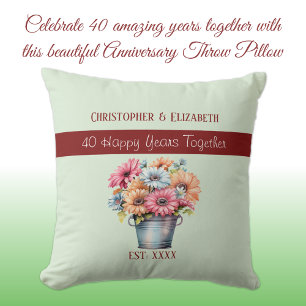 Coussin 40e fleurs de rubis anniversaire vert